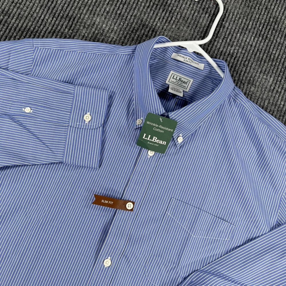 LL Bean Dress Shirt Mens 18-33 Blue Striped Long Sleeve Button Down Comfort New